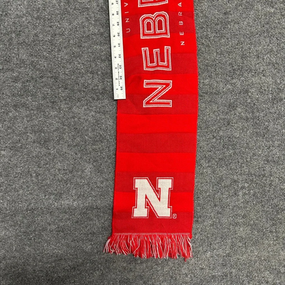 University of Nebraska Scarf Unisex OS Red White Striped Knit Fringe Huskers Fan